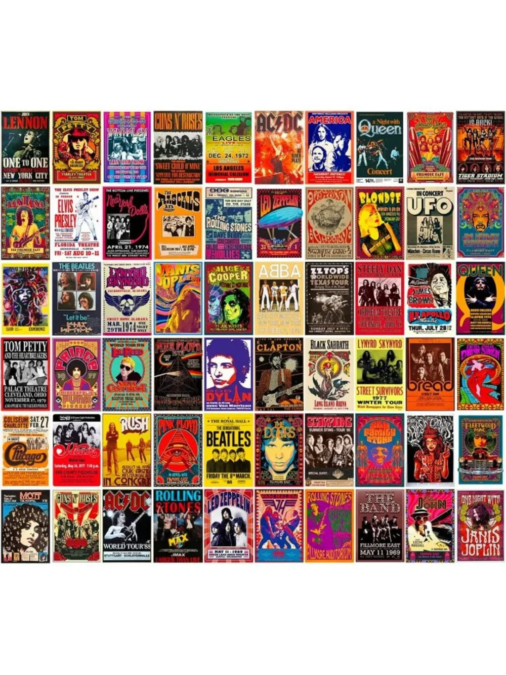 60 Vintage Rock Band Posters Set - Retro 70s 80s 90s Concert Wall Art Collage